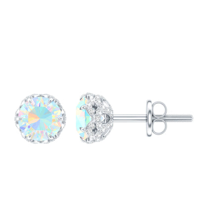 Designer Ethiopian Opal Stud Earrings with Diamond
