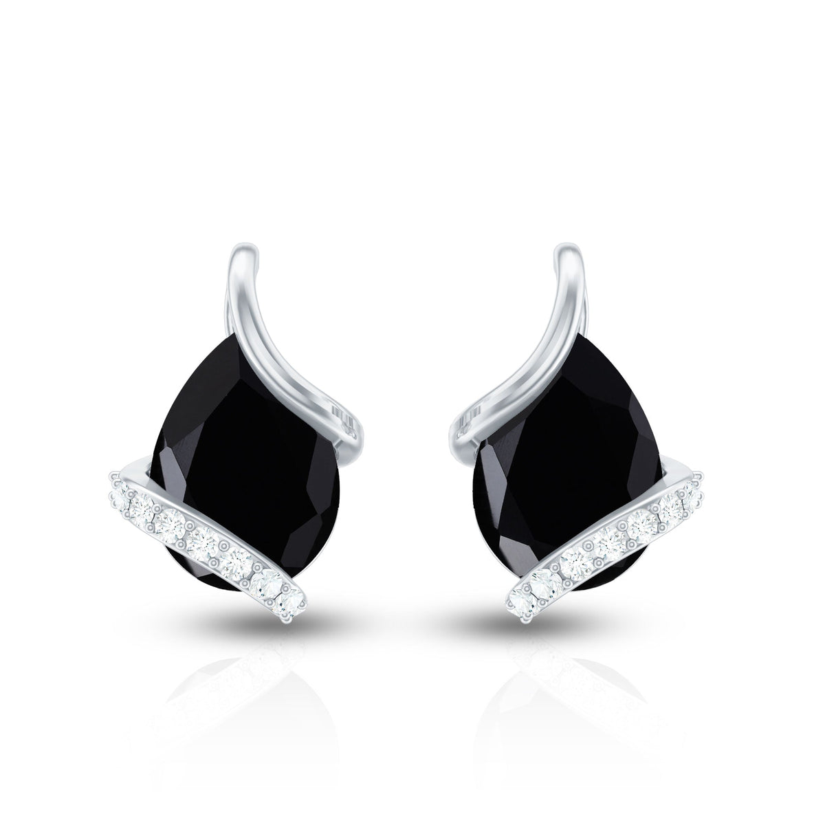 1.2 Carat Natural Black Spinel Teardrop Stud Earrings with Diamond