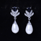 Freshwater Pearl and Blue Sapphire Teardrop Earrings with Moissanite