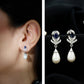 Freshwater Pearl and Blue Sapphire Teardrop Earrings with Moissanite