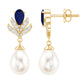 Freshwater Pearl and Blue Sapphire Teardrop Earrings with Moissanite