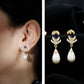 Freshwater Pearl and Blue Sapphire Teardrop Earrings with Moissanite