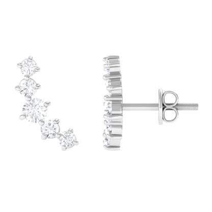 Round Diamond Curved Crawler Stud Earrings with Screw Backs