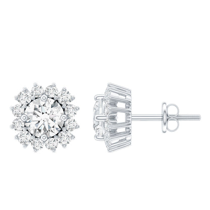 Round 1 Carat Moissanite Halo Stud Earrings for Women