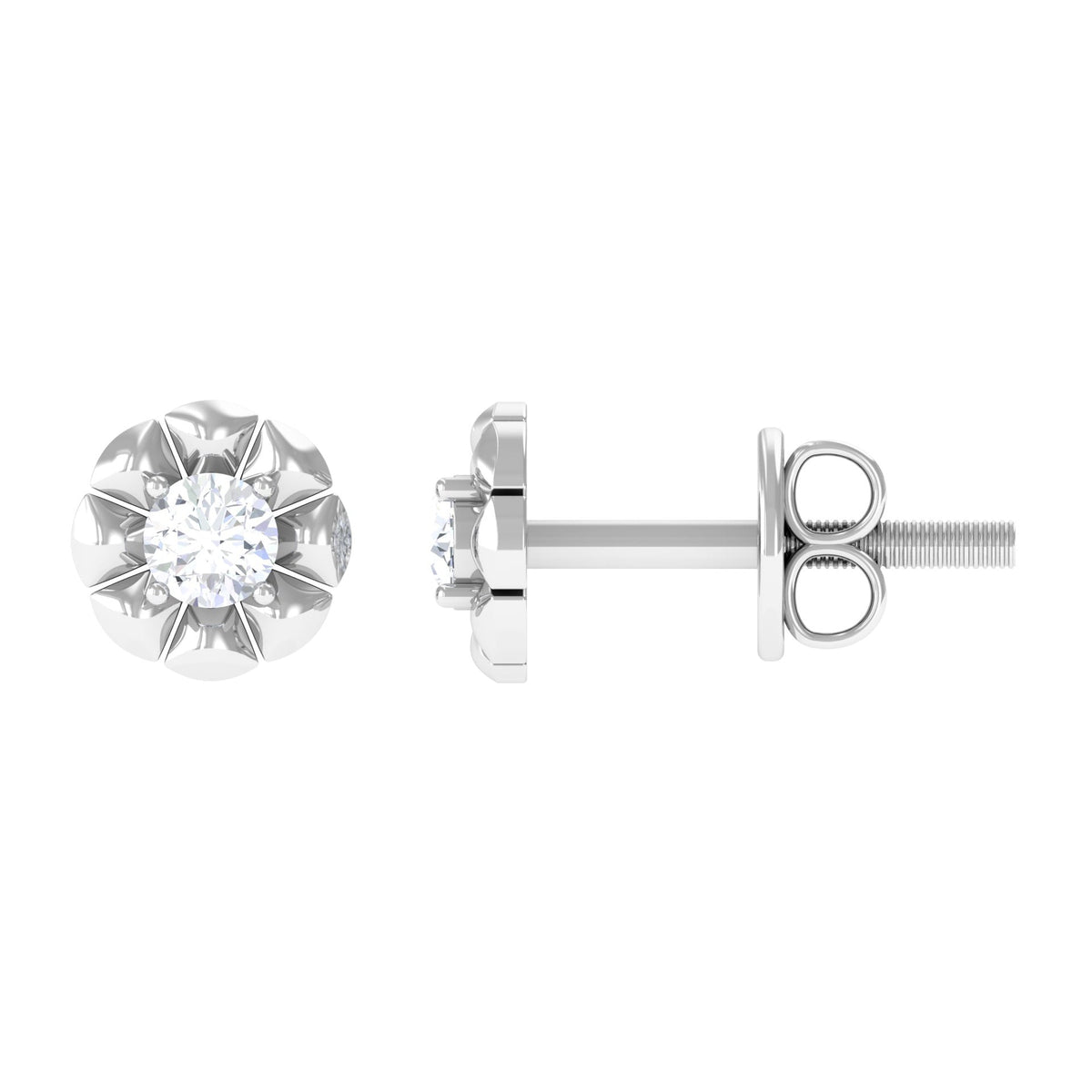Round Diamond Floral Stud Earrings in Prong Setting