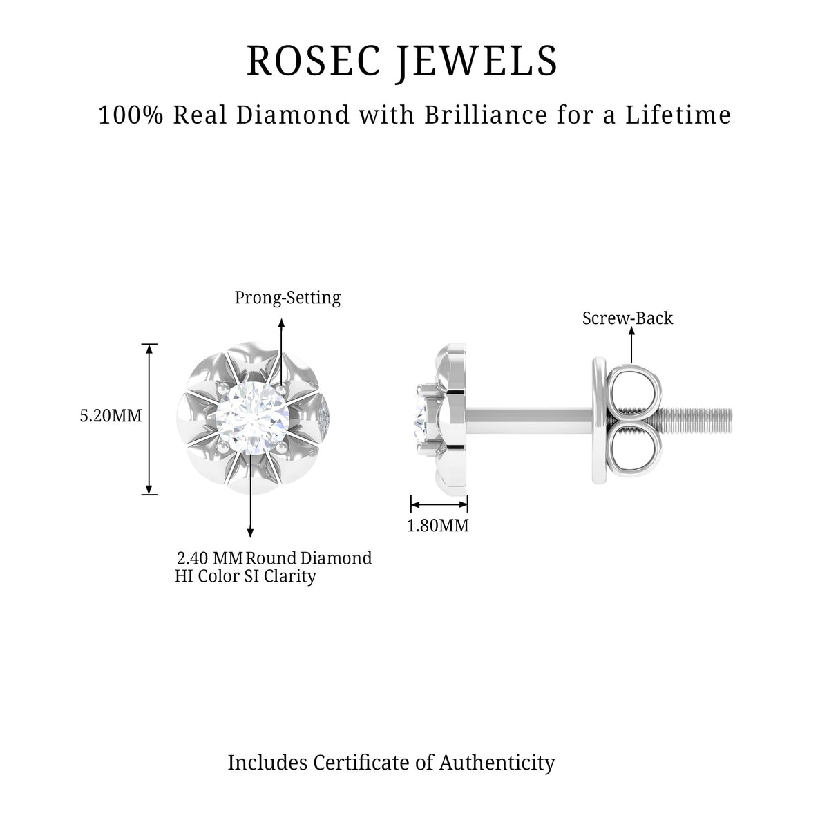 Round Diamond Floral Stud Earrings in Prong Setting