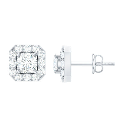 Minimalist Natural Diamond Halo Stud Earrings with Screw Back