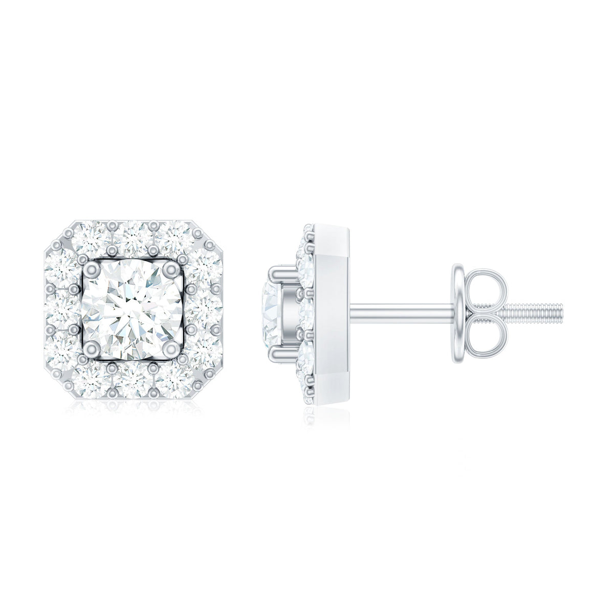 Minimalist Natural Diamond Halo Stud Earrings with Screw Back