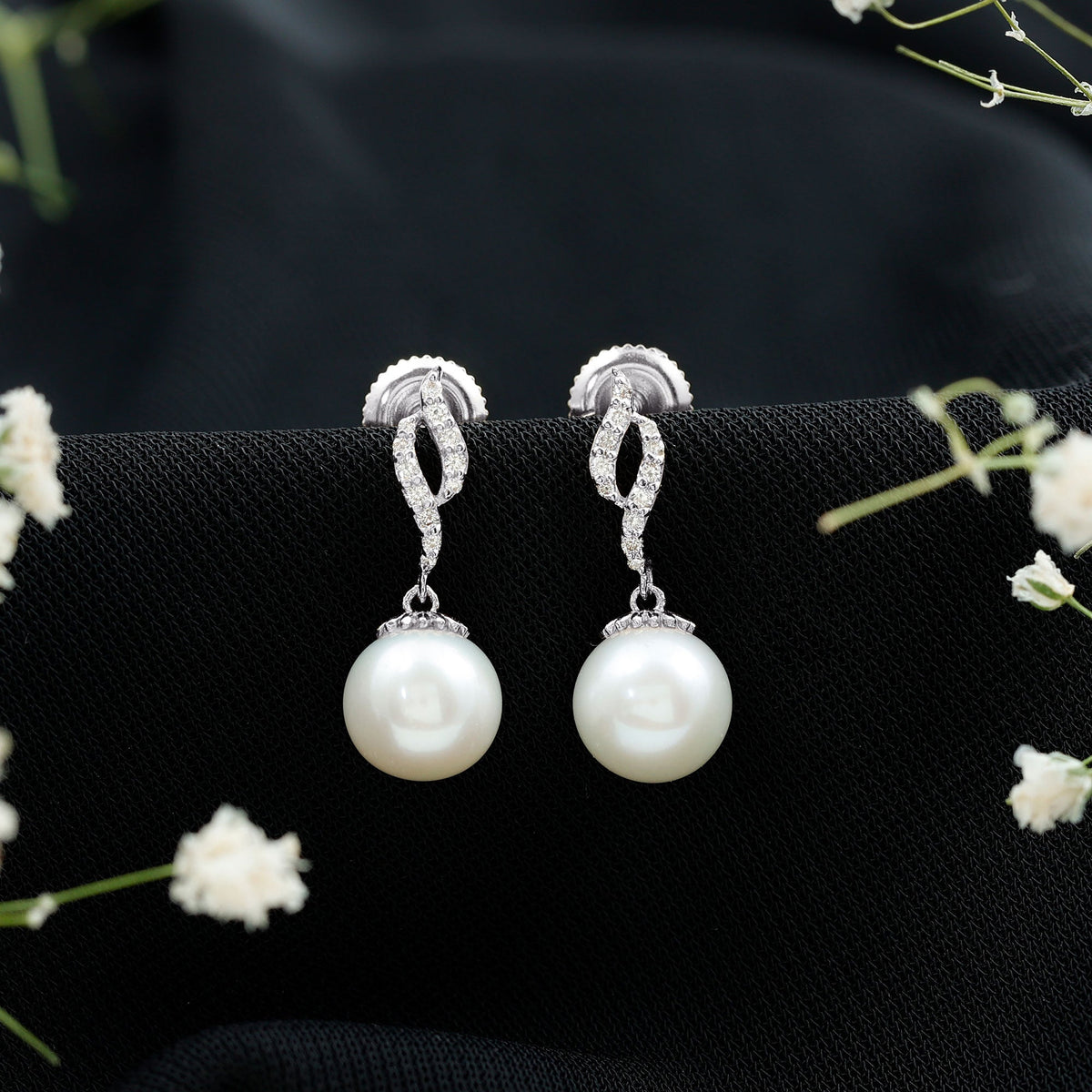 14.9 Carat Freshwater Pearl Drop Earrings with Diamond Accents