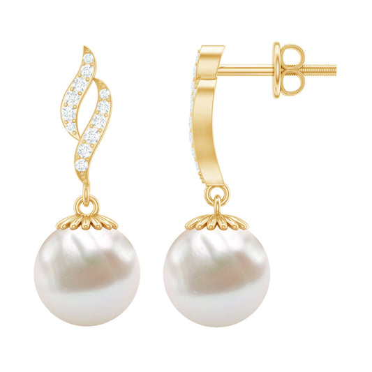 14.9 Carat Freshwater Pearl Drop Earrings with Diamond Accents