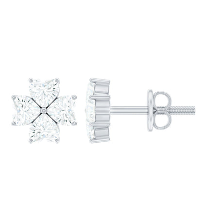 Certified Heart Shape Moissanite Flower Stud Earrings
