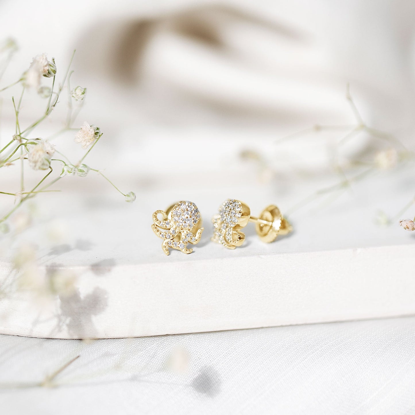 Real Diamond Octopus Stud Earrings for Women