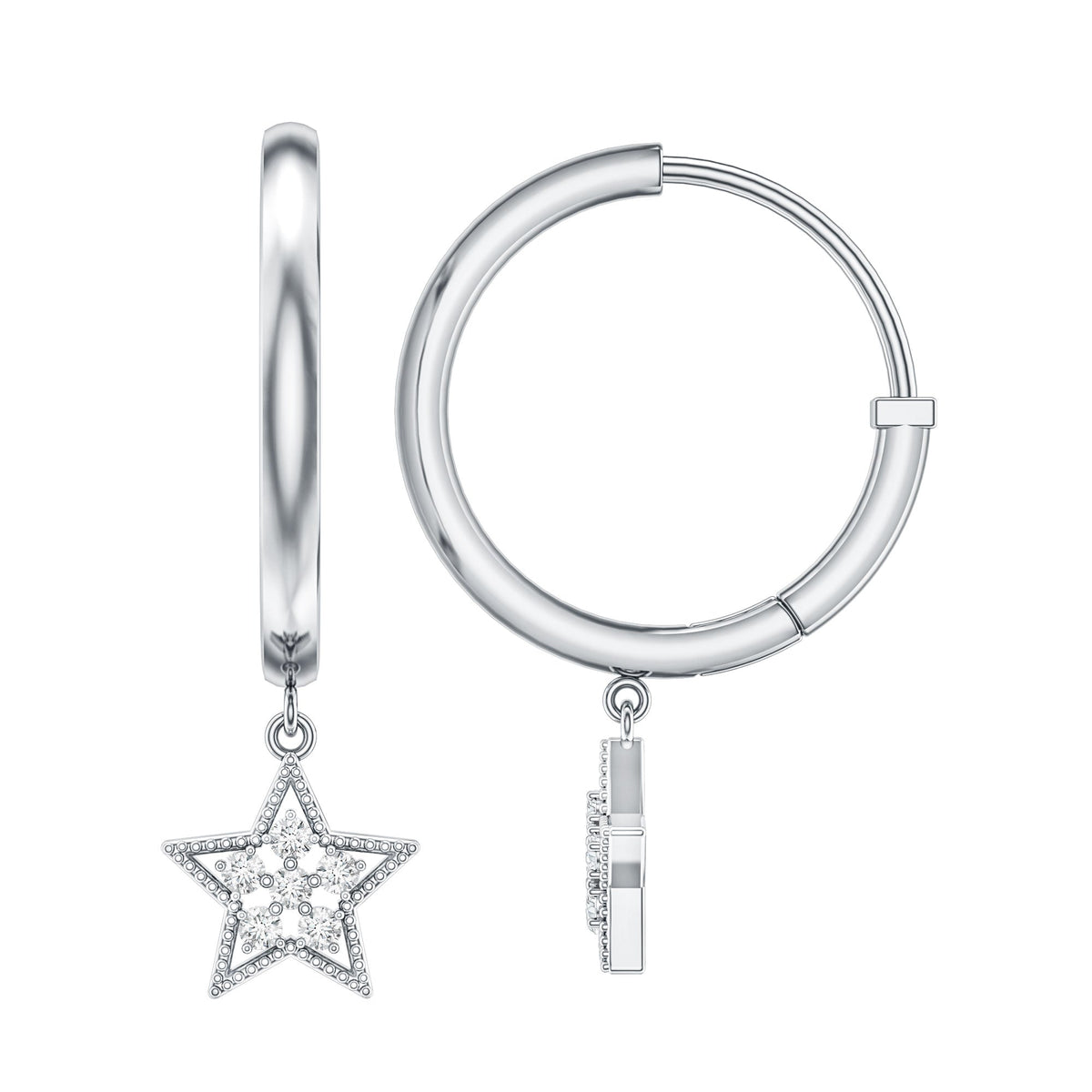 Diamond Star Drop Hoop Earrings