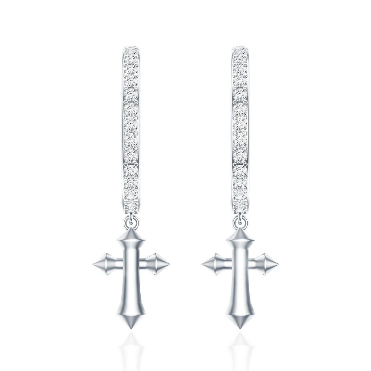 Certified Diamond Cross Drop Hoop Earrings