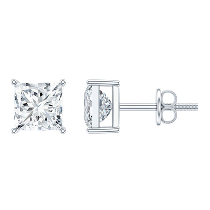 Natural Princess Cut Diamond Stud Earrings with Certificate