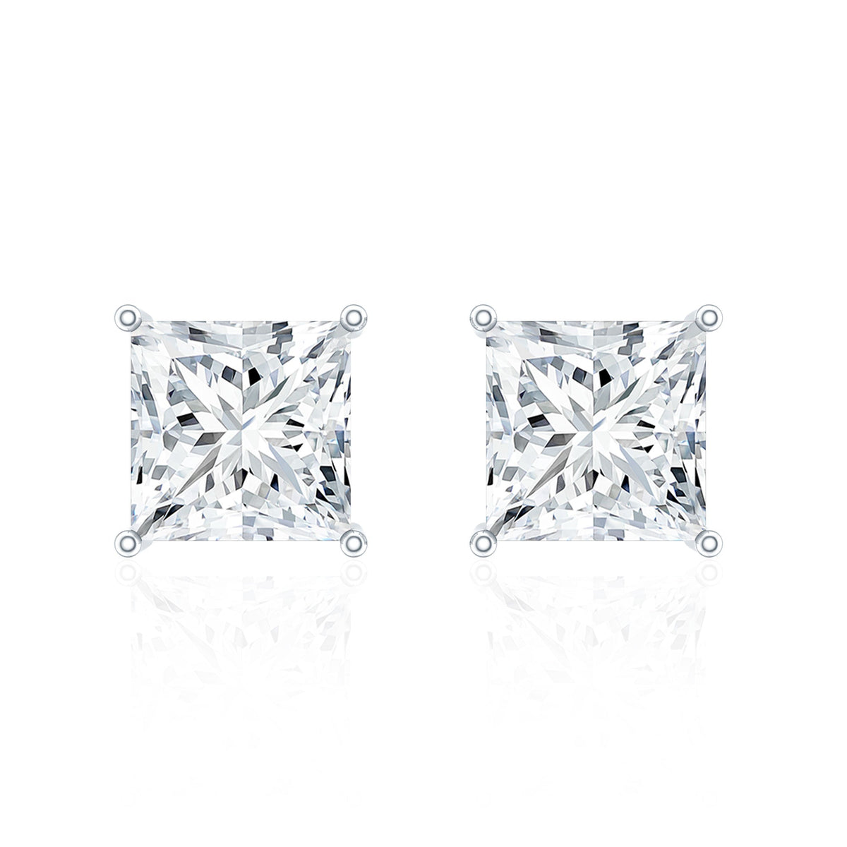 Natural Princess Cut Diamond Stud Earrings with Certificate