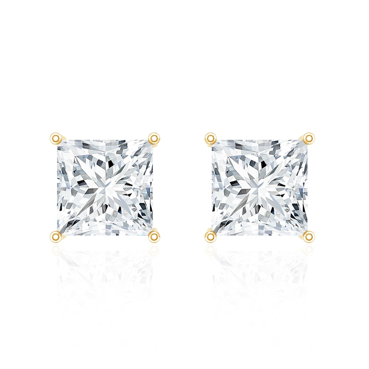 Natural Princess Cut Diamond Stud Earrings with Certificate