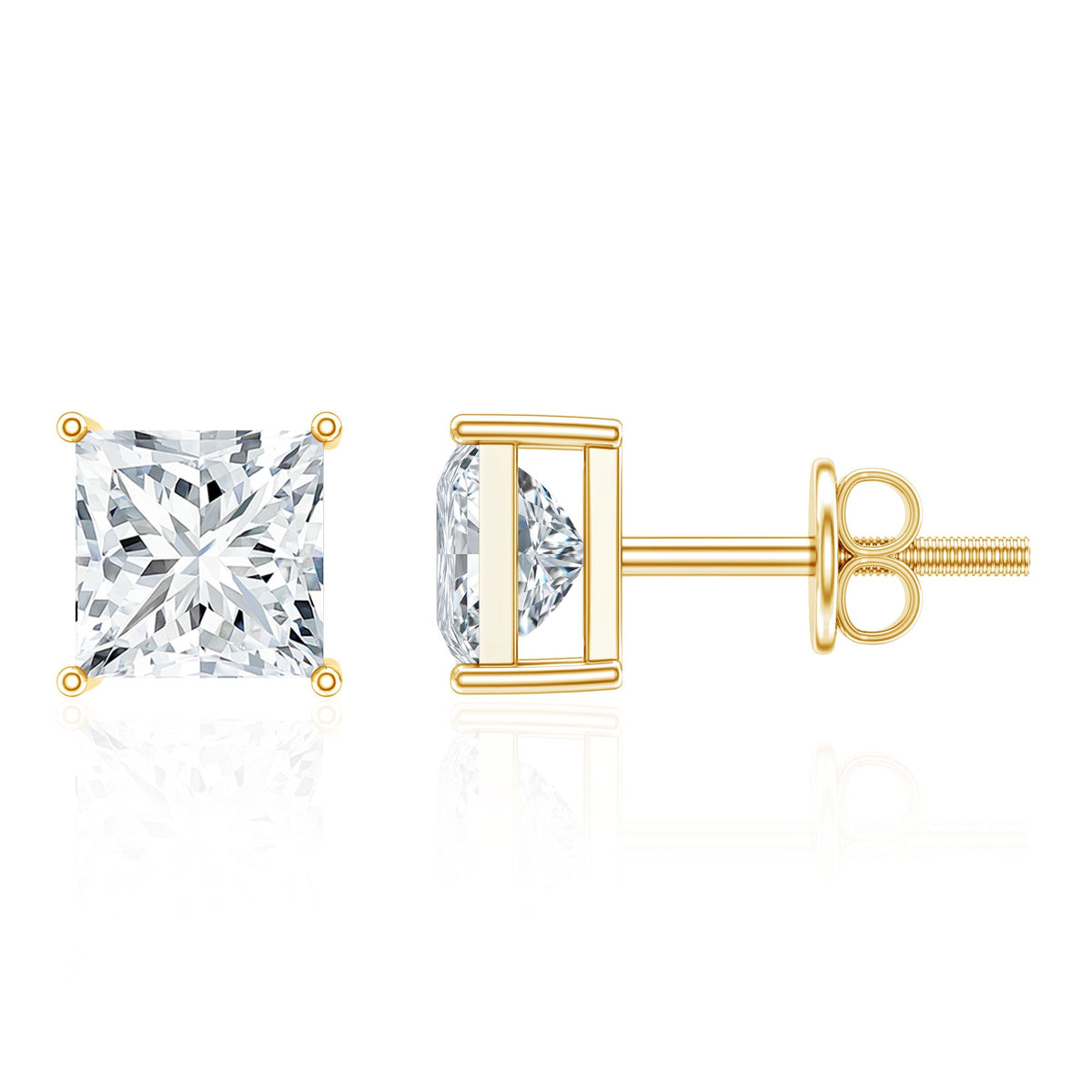 Natural Princess Cut Diamond Stud Earrings with Certificate