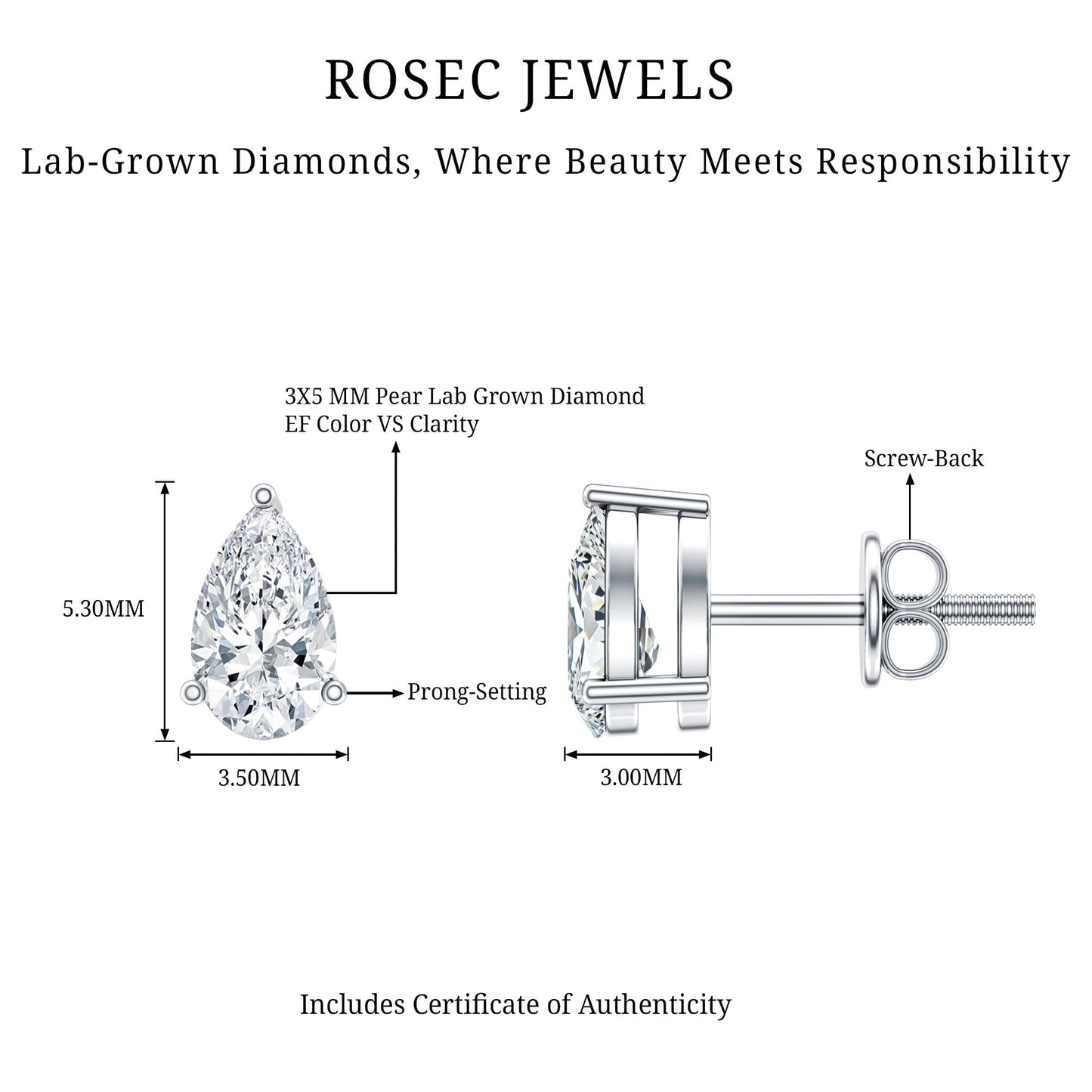 Pear Cut Diamond Solitaire Stud Earrings