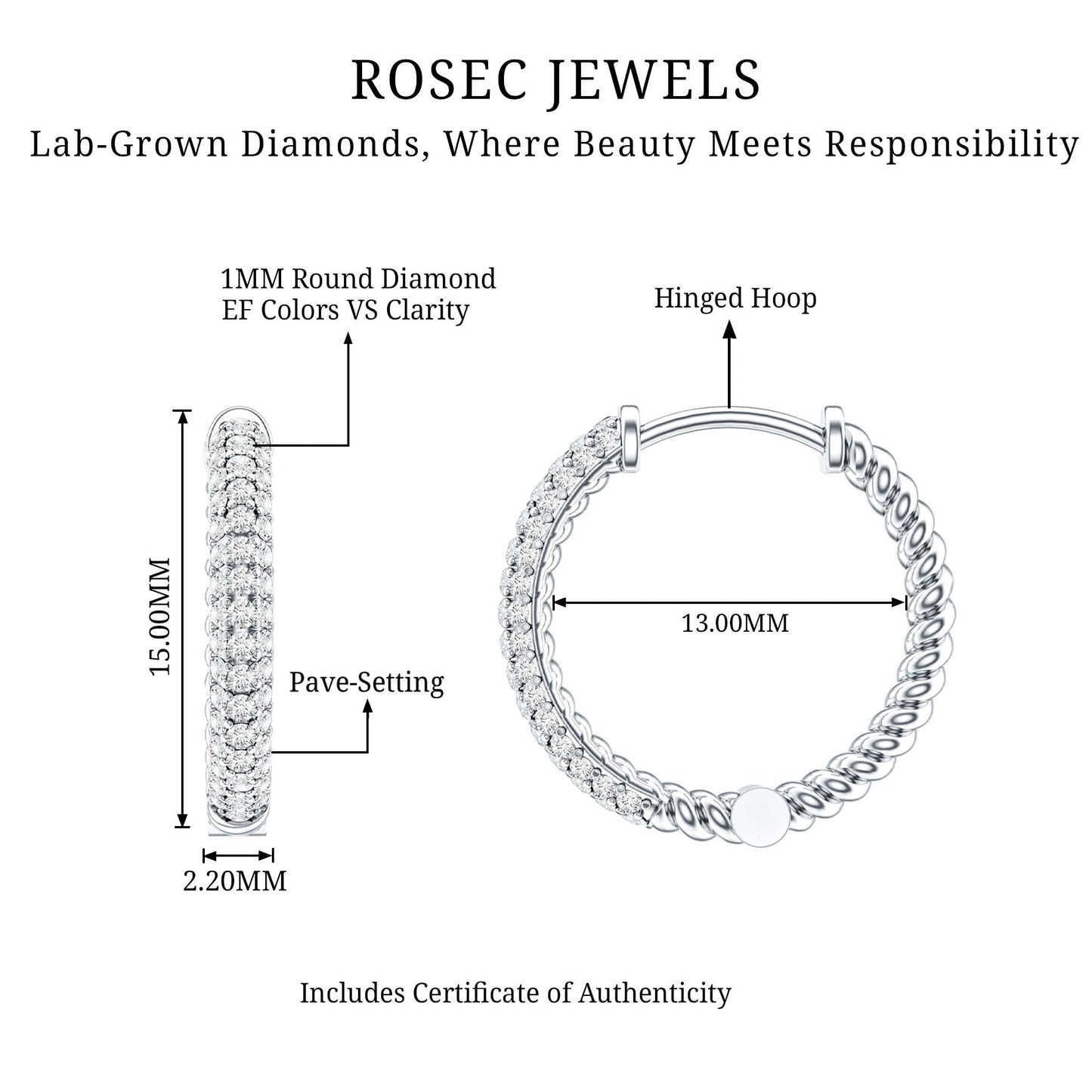 Classic Diamond Hinged Hoop Earrings with Certificate