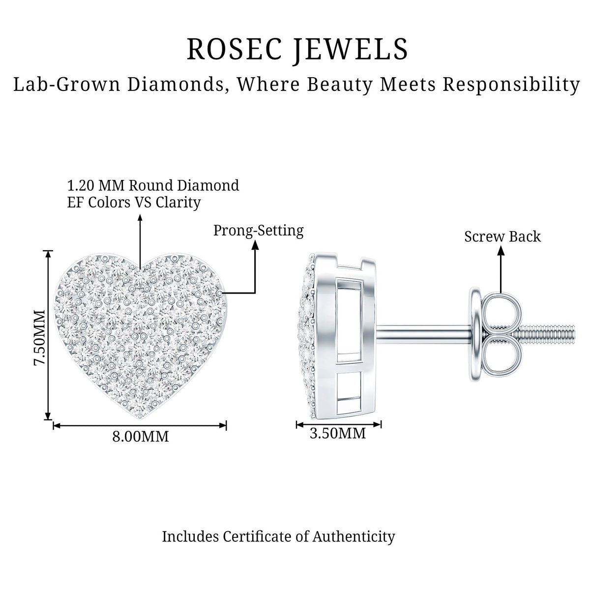 Natural Diamond Heart Earrings with Screw Back