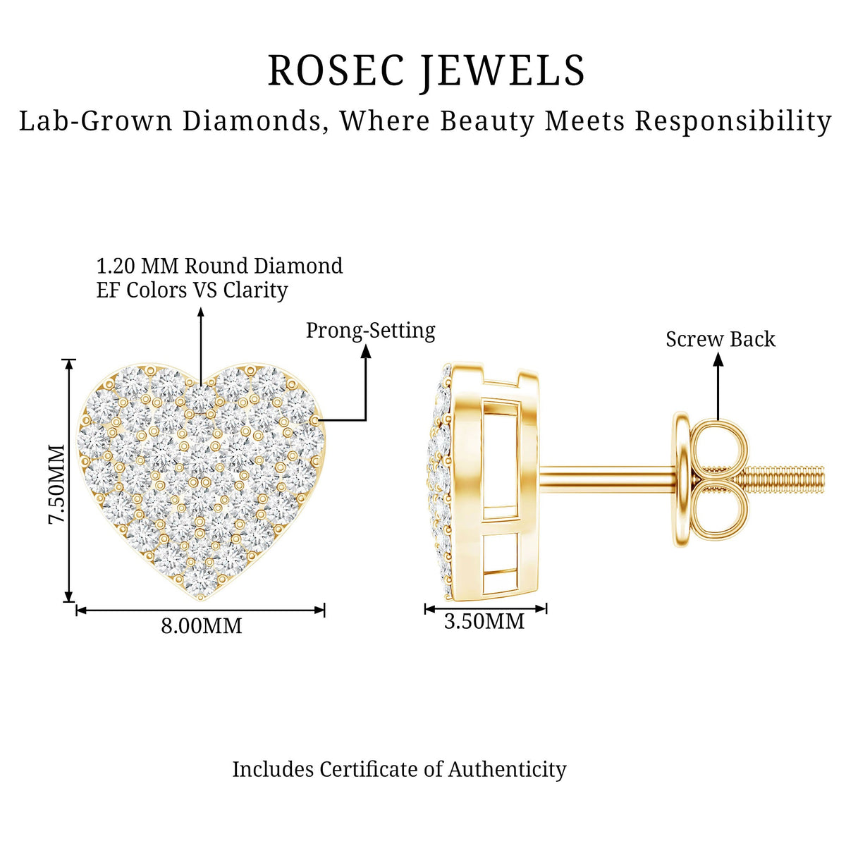 Natural Diamond Heart Earrings with Screw Back