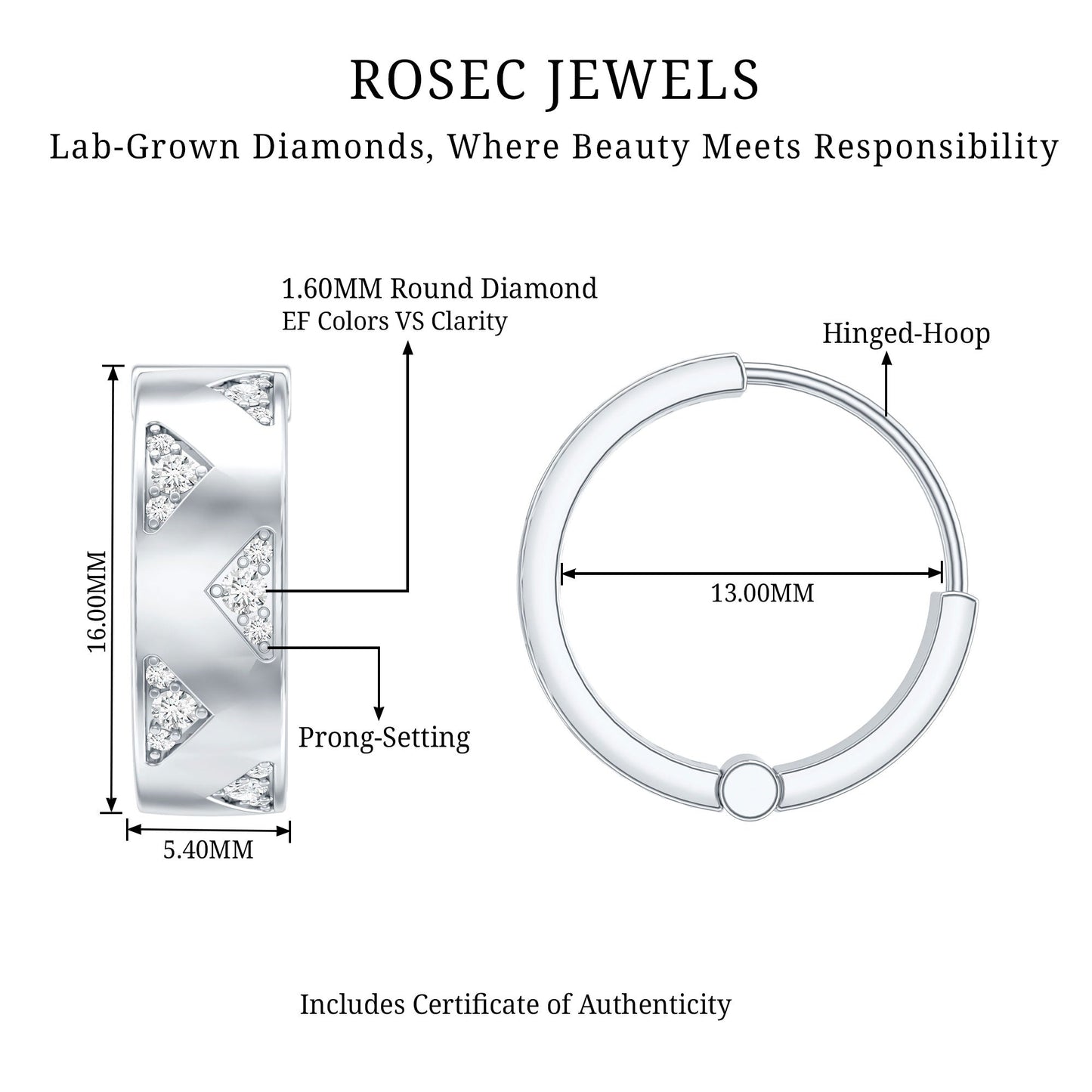 Pendientes de aro de diamantes certificados para mujer