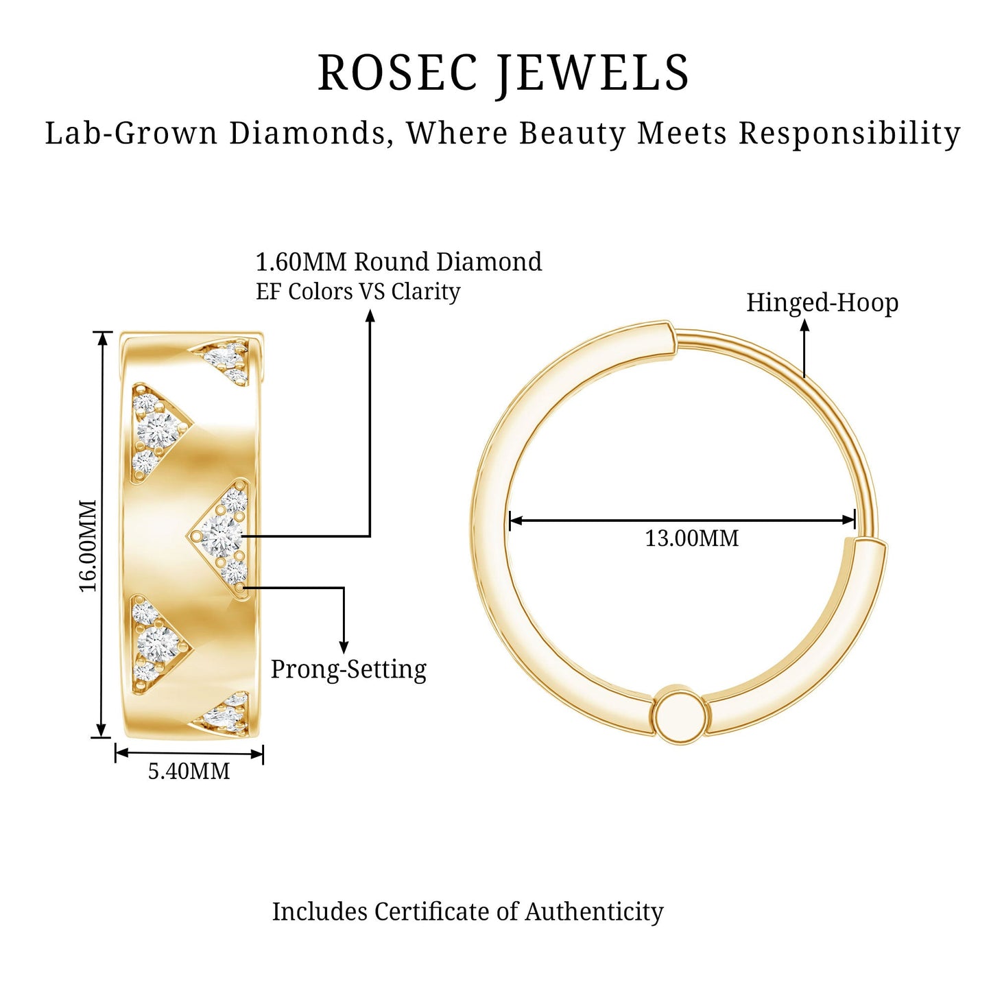Pendientes de aro de diamantes certificados para mujer
