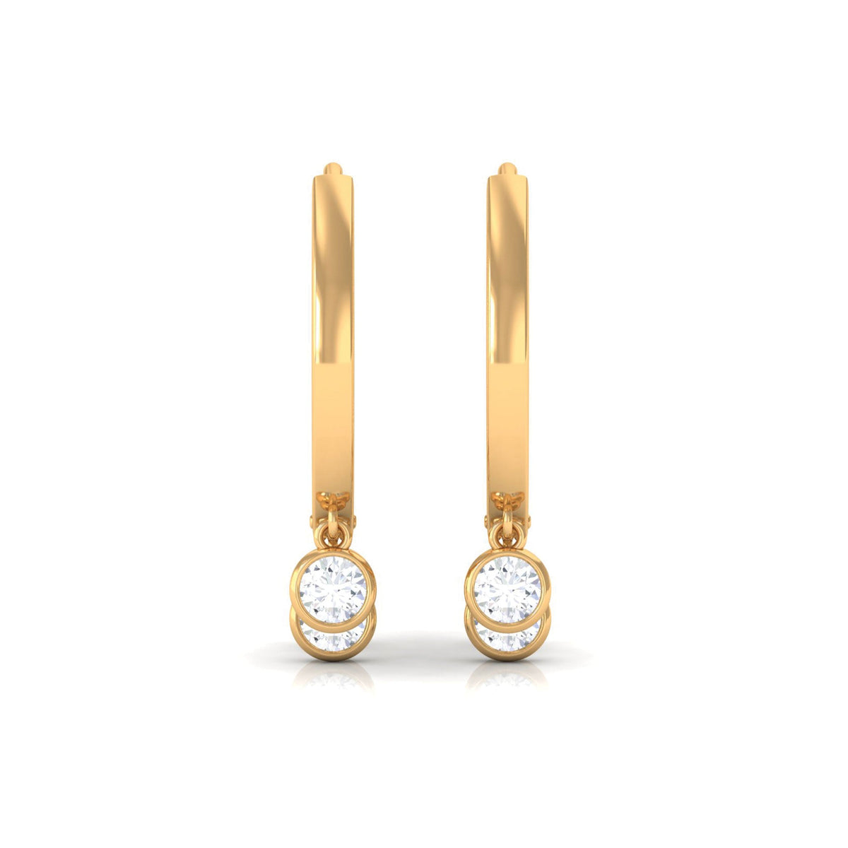Natural 3 Stone Diamond Drop Hoop Earrings