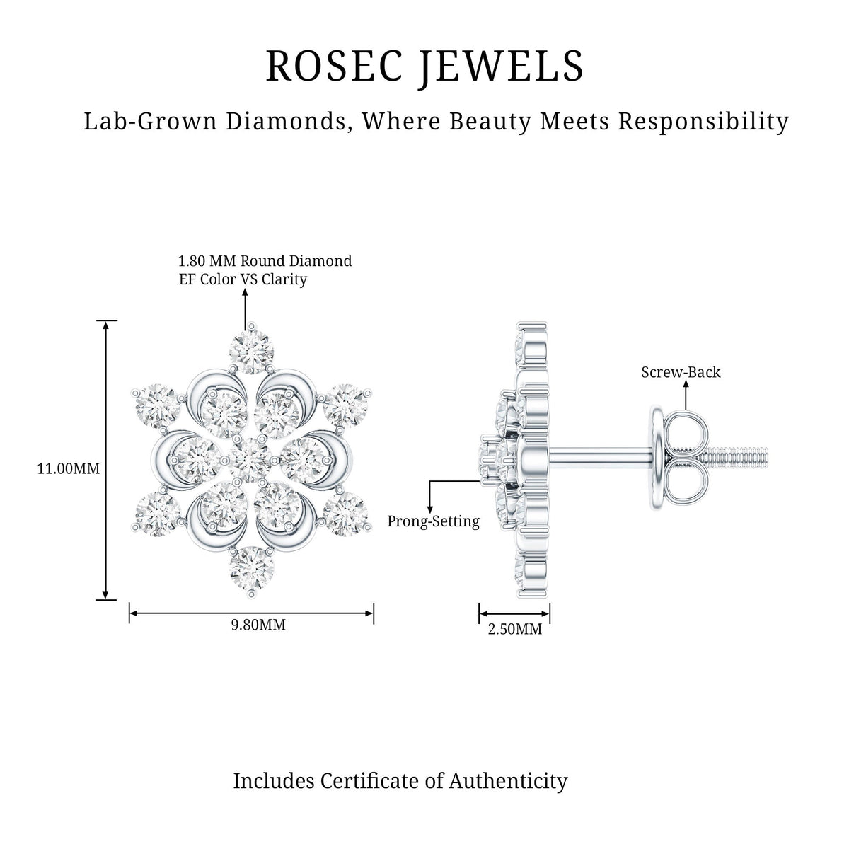 Certified Diamond Snowflake Stud Earrings