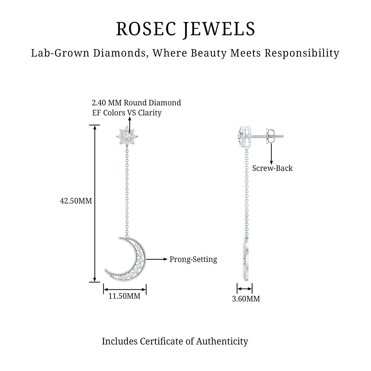 Certified Diamond Star and Moon Chain Earrings