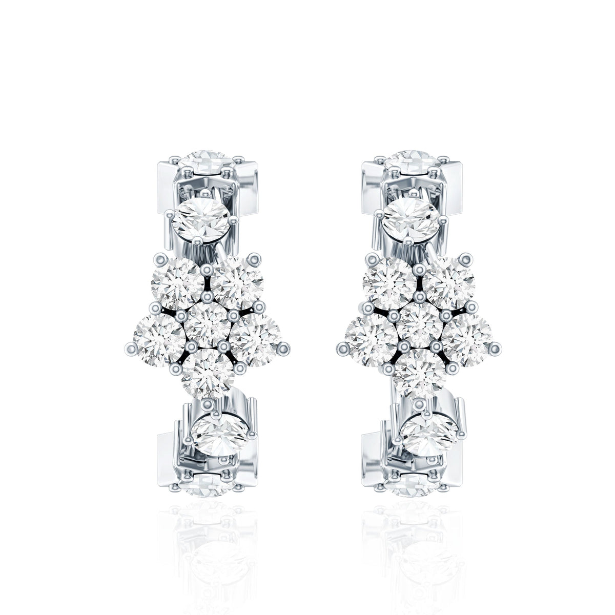 Certified Diamond Flower Hoop Earrings For Women