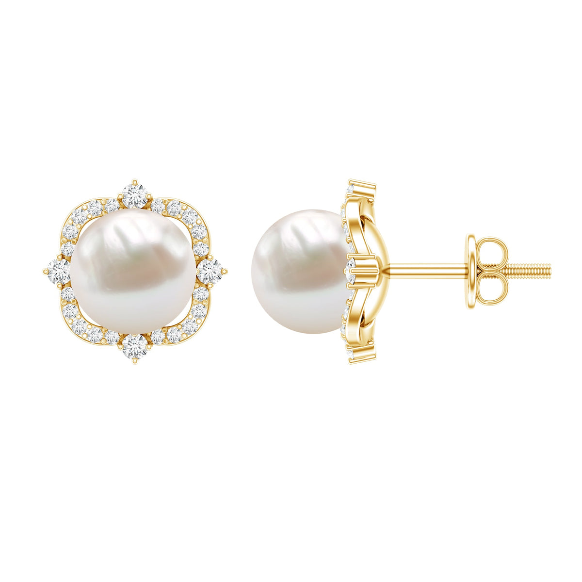 Cultured Pearl Stud Earrings With Diamond