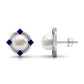 Real Freshwater Pearl and Blue Sapphire Modern Stud Earrings