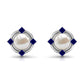 Real Freshwater Pearl and Blue Sapphire Modern Stud Earrings