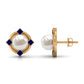 Real Freshwater Pearl and Blue Sapphire Modern Stud Earrings