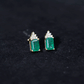 Genuine 1.32 Carat Emerald Cut Emerald Stud Earrings with Diamond Cluster