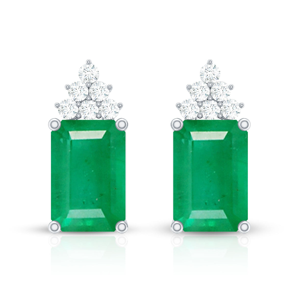 Genuine 1.32 Carat Emerald Cut Emerald Stud Earrings with Diamond Cluster
