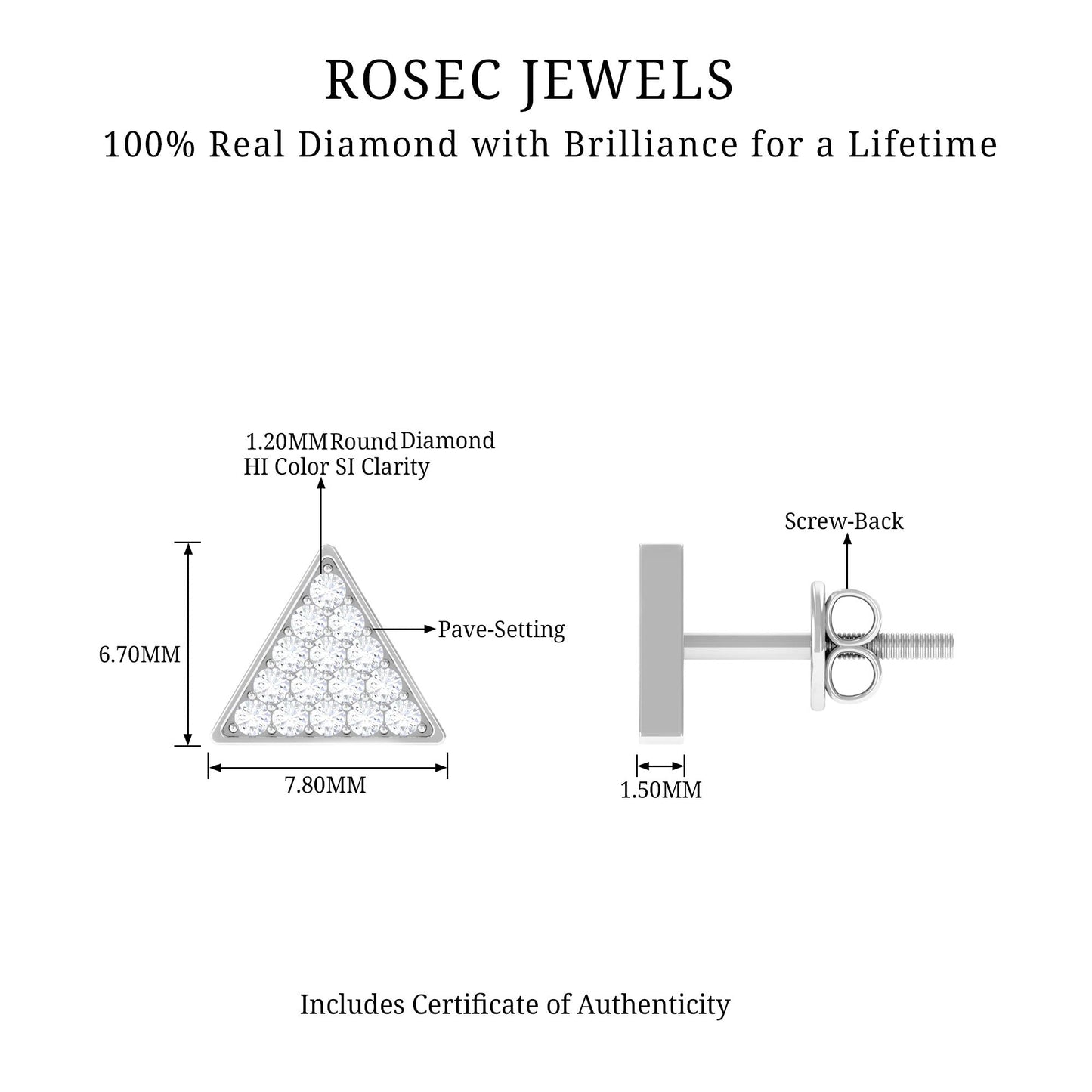 Pendientes triangulares de diamante auténtico