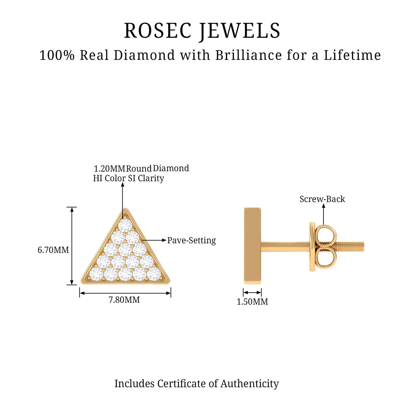 Pendientes triangulares de diamante auténtico