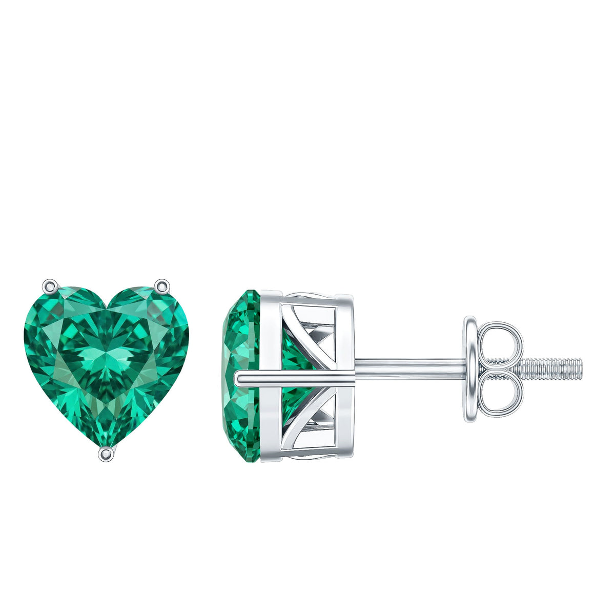 Aretes de esmeralda solitario de laboratorio con forma de corazón de 7 mm