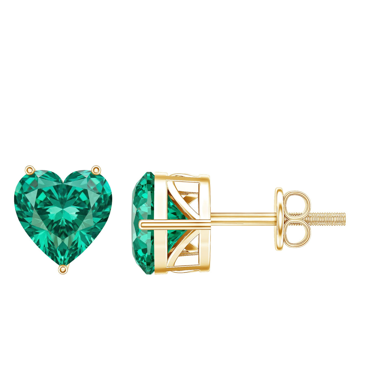 Aretes de esmeralda solitario de laboratorio con forma de corazón de 7 mm