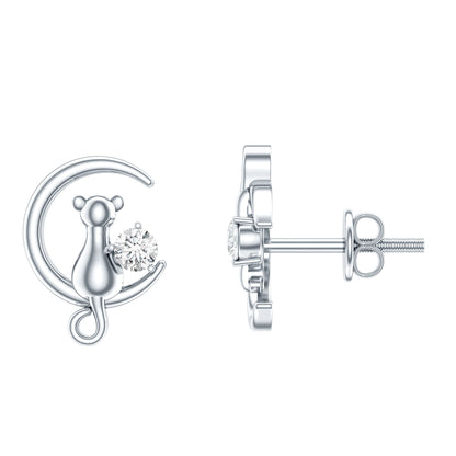 Certified Cat Moon Earrings with Moissanite