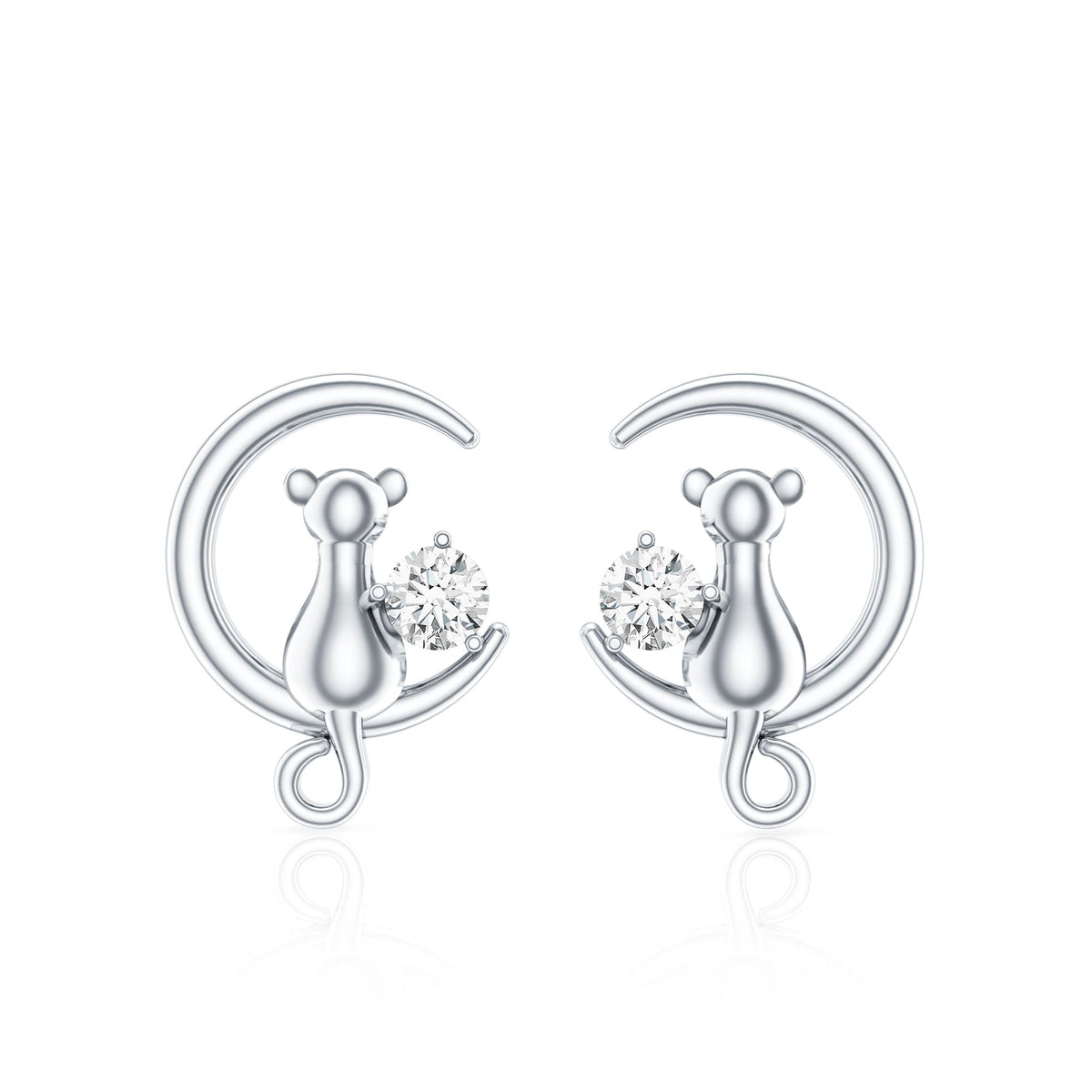 Certified Cat Moon Earrings with Moissanite
