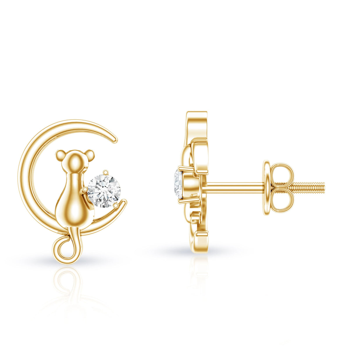 Certified Cat Moon Earrings with Moissanite