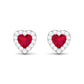 Heart Shape Lab Grown Ruby Halo Stud Earrings with Diamond