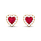 Heart Shape Lab Grown Ruby Halo Stud Earrings with Diamond