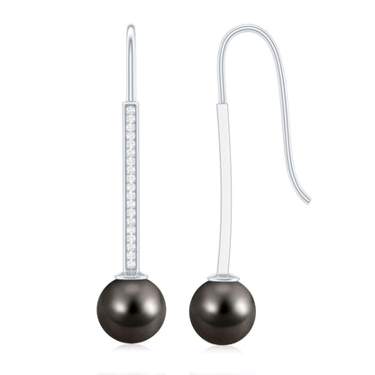 15 Carat Tahitian Pearl Dangle Earrings with Diamond Stones