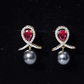 Tahitian Black Pearl Drop Earrings with Lab Grown Ruby