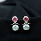 Tahitian Black Pearl Drop Earrings with Lab Grown Ruby